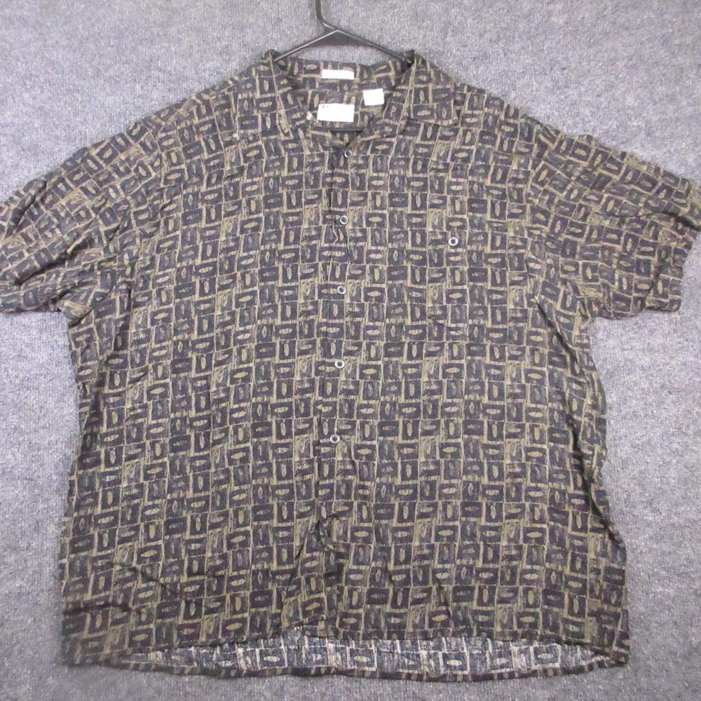 Natural Issue Shirt Mens XL Green Geometric Short Sleeve Button Up Rayon Casual